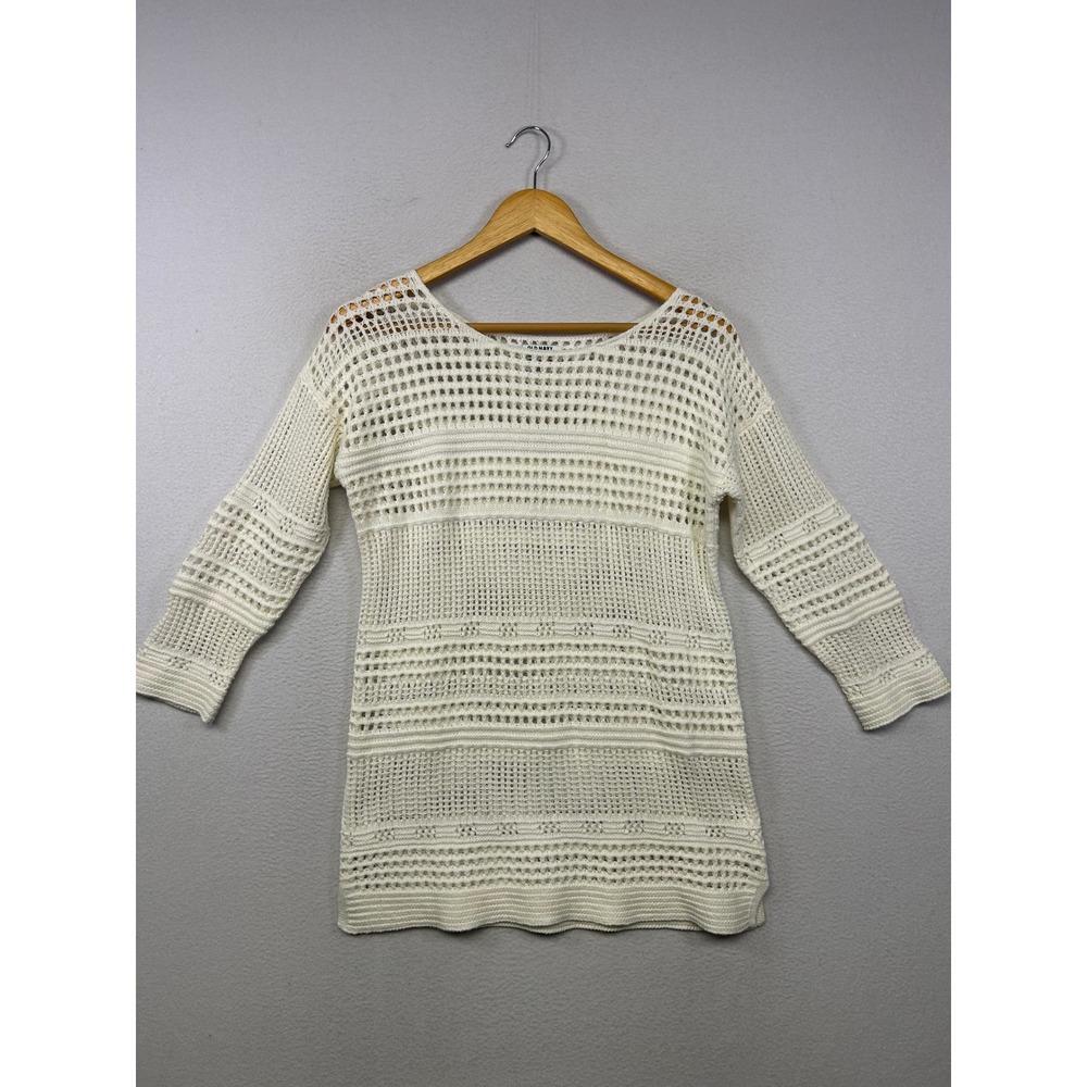 Boho Crochet Old Navy Womens Medium Ivory Open Knit Tunic Sweater Festival Airy